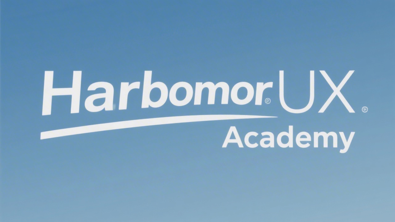 Minimal HarborUX Academy wordmark with clean sans-serif letters and a simple wave underline symbol, designed for easy, flat logo generation and strong legibility.